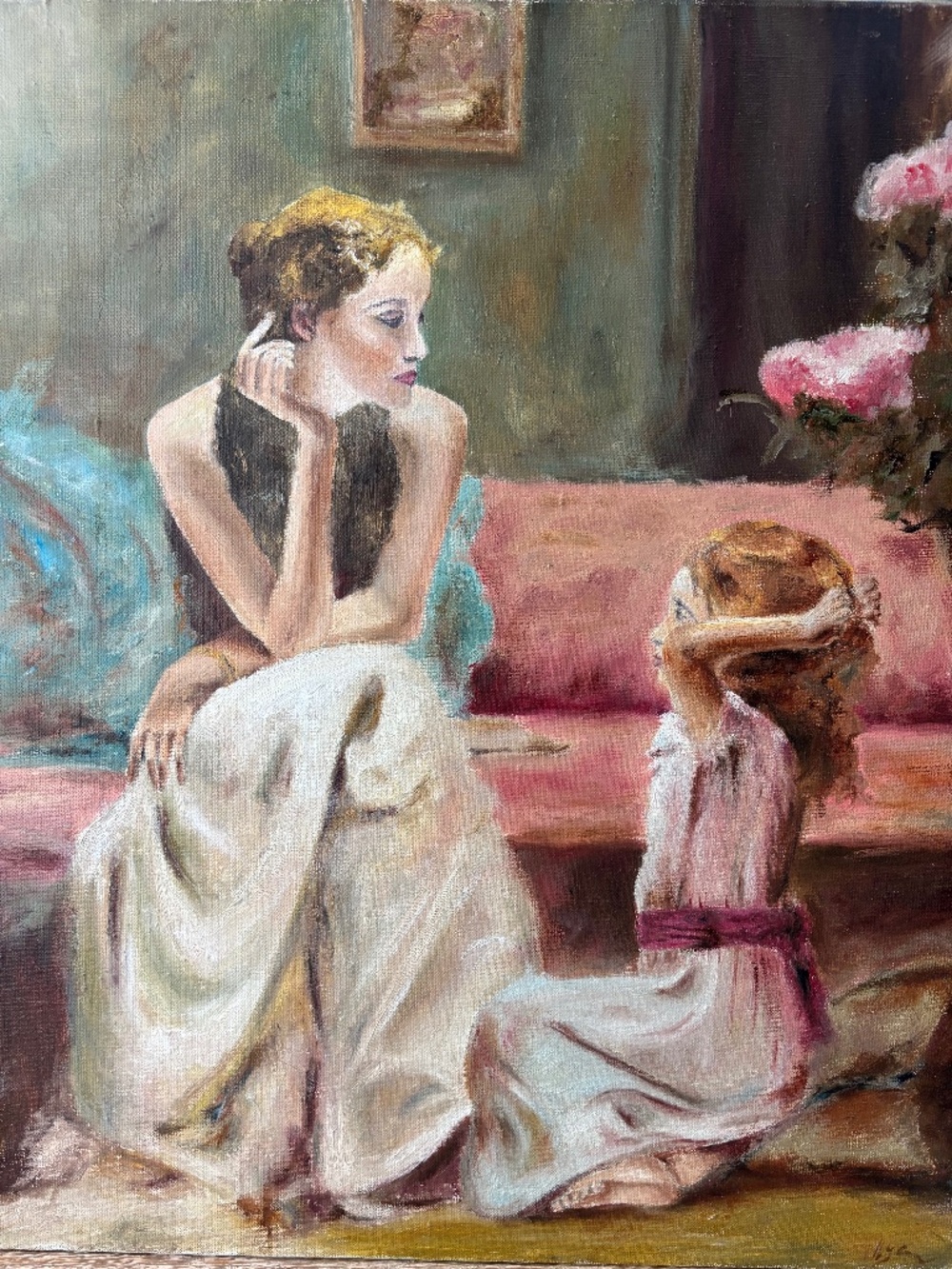 Pino Daeni Inspired Impressionist Oil on Canvas Painting "Little Secrets"